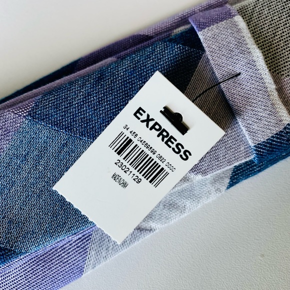 Blue Purple Narrow Check Print Silk Tie - Picture 3 of 5